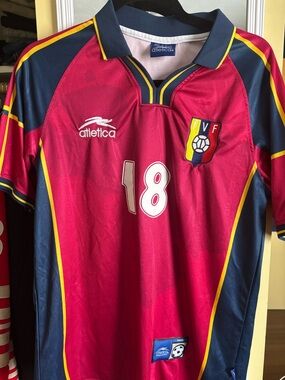 Atletica Men's Venezuela Red & Navy Football Jersey - Number 18